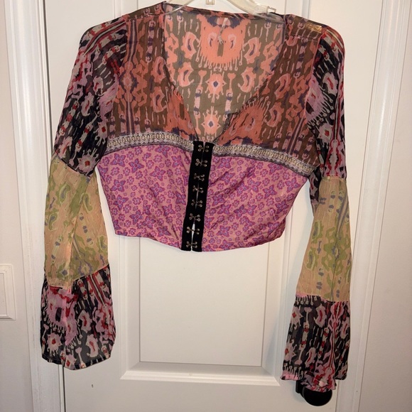 Free People Walk That Walk Print Corset Long Sleeve Cropped Mixed Print size M - Picture 3 of 8